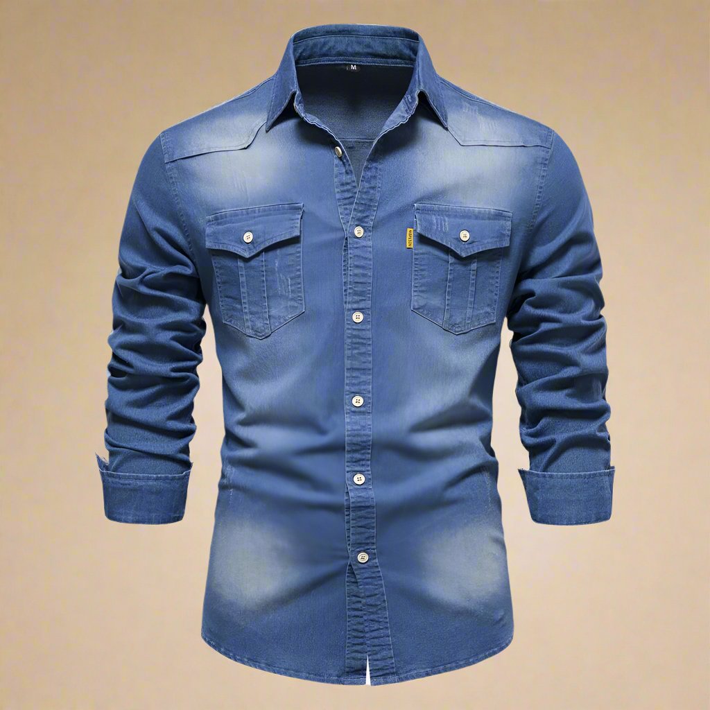 Men's RAW Denim Shirts - Stylish Stretch Long Sleeve Denim Shirt