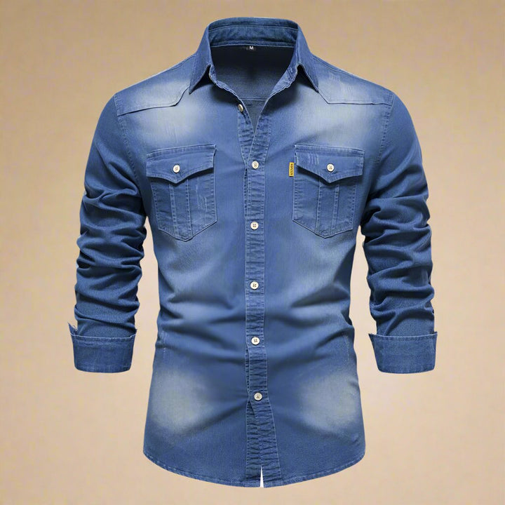 Men's RAW Denim Shirts - Stylish Stretch Long Sleeve Denim Shirt