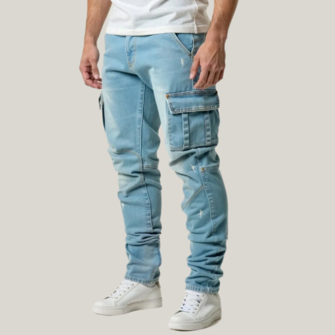 Men's Cargo Jeans - Stretchy Cargo Denim Trousers