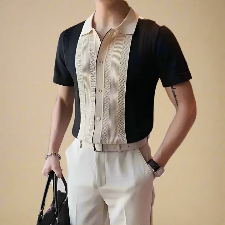Men's Classic Knitted Striped Short Sleeve Shirt For Summer