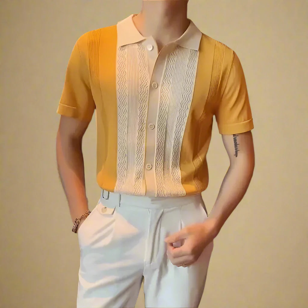 Men's Classic Knitted Striped Short Sleeve Shirt For Summer