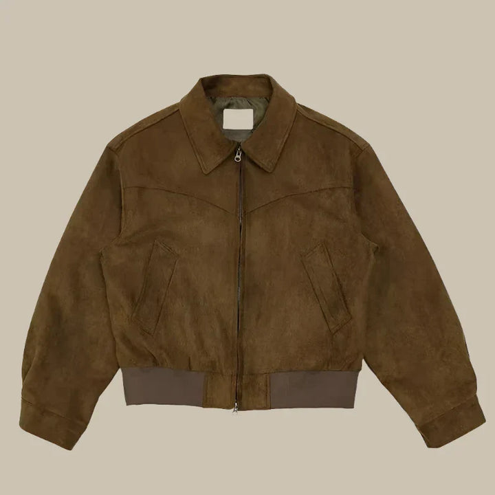 Men's Suede Jacket - Retro Jacket with Collar