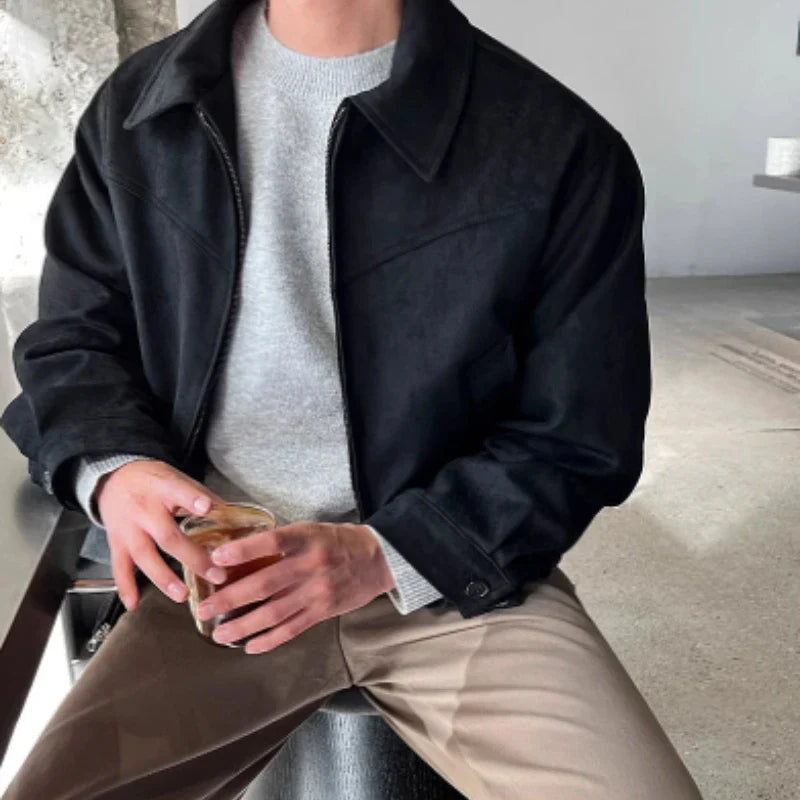 Men's Suede Jacket - Retro Jacket with Collar
