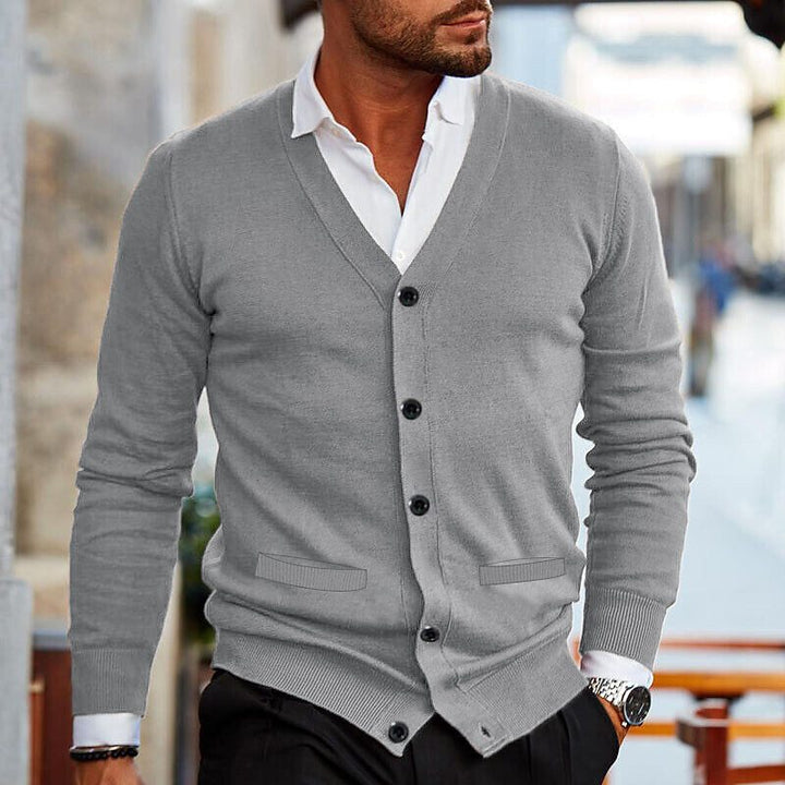 Men's Cardigan - Casual V-Neck Cardigan with Buttons