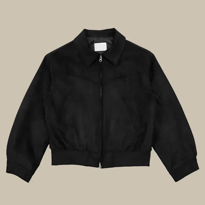 Men's Suede Jacket - Retro Jacket with Collar