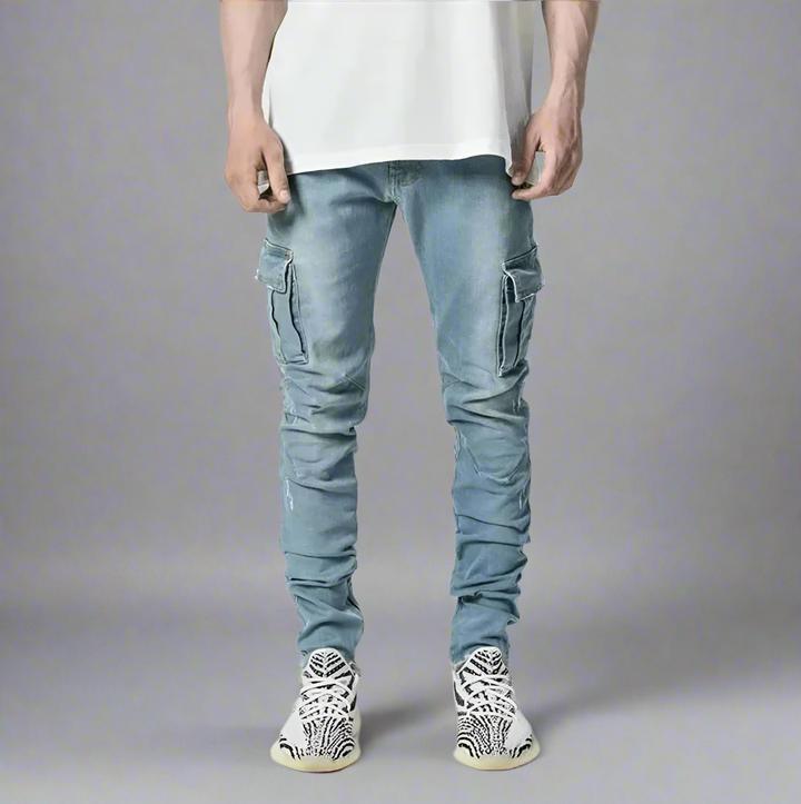 Men's Premium Casual Slim Fit Stretch Cargo Jeans with Multiple Pockets
