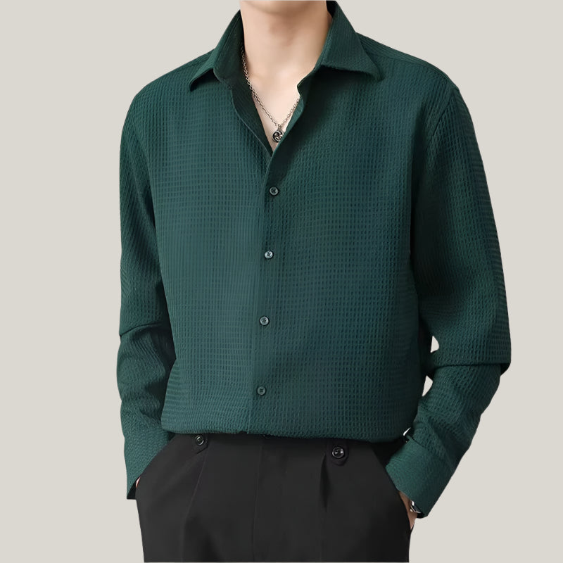 Men's Long Sleeve Shirts - Classic White Waffle Texture Shirt