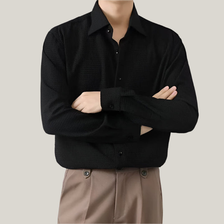 Men's Long Sleeve Shirts - Classic White Waffle Texture Shirt