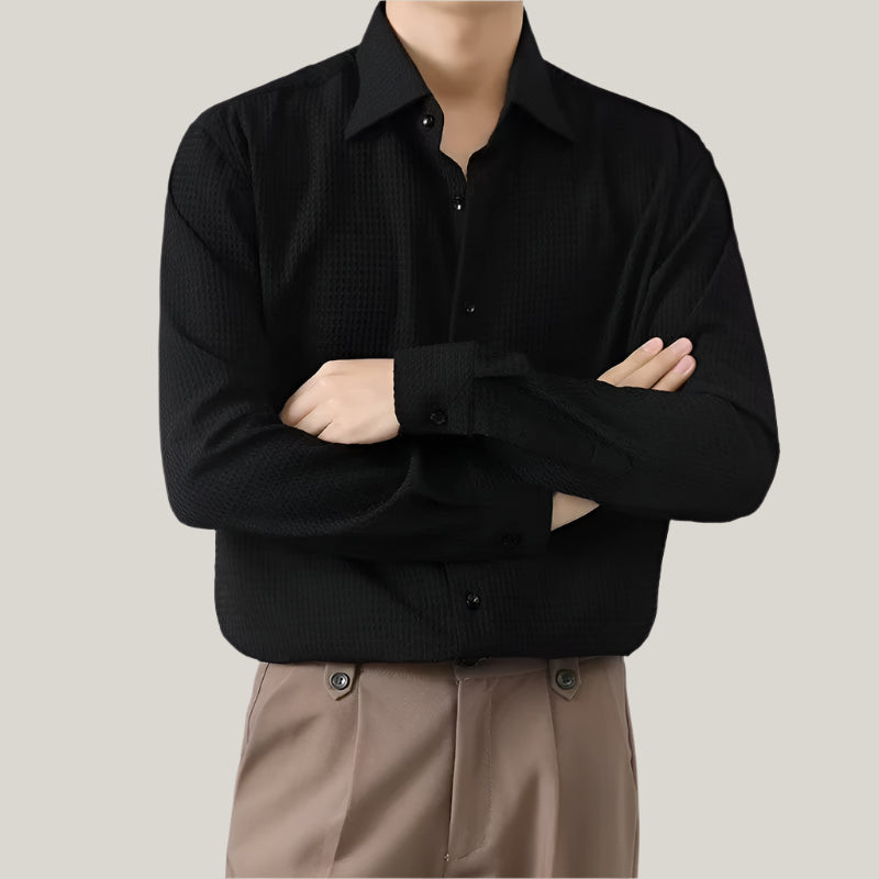 Sebastian Textured Shirt | Classic White Long Sleeve Shirt with Waffle Texture for Men