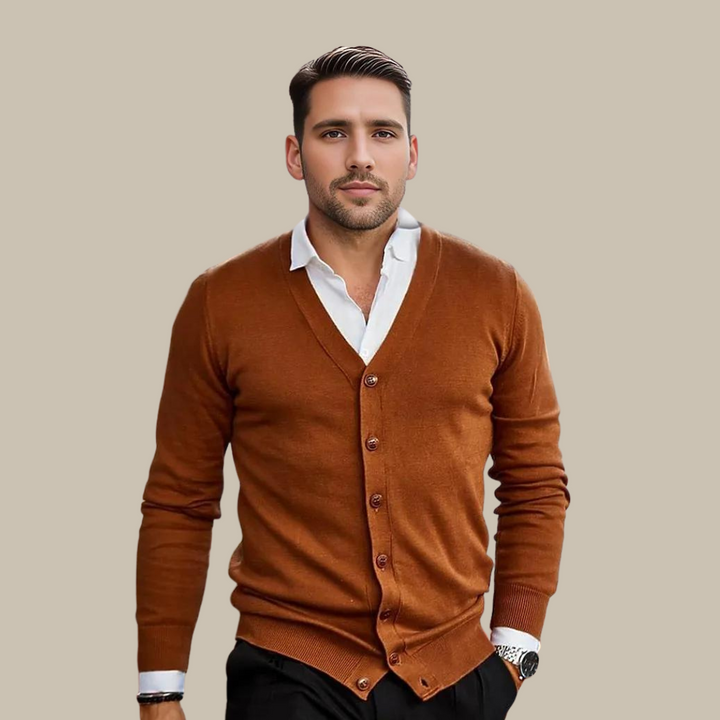 Men's Cardigan - Casual V-Neck Cardigan with Buttons