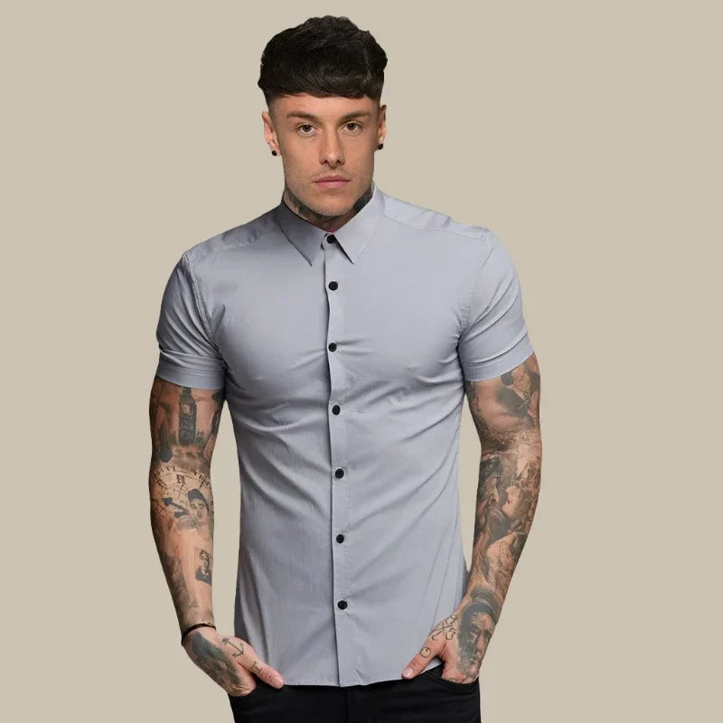 Men's Short Sleeve Shirts - Premium Stretch Slim Fit Shirt