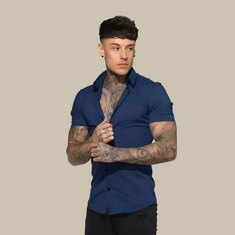 Men's Short Sleeve Shirts - Premium Stretch Slim Fit Shirt