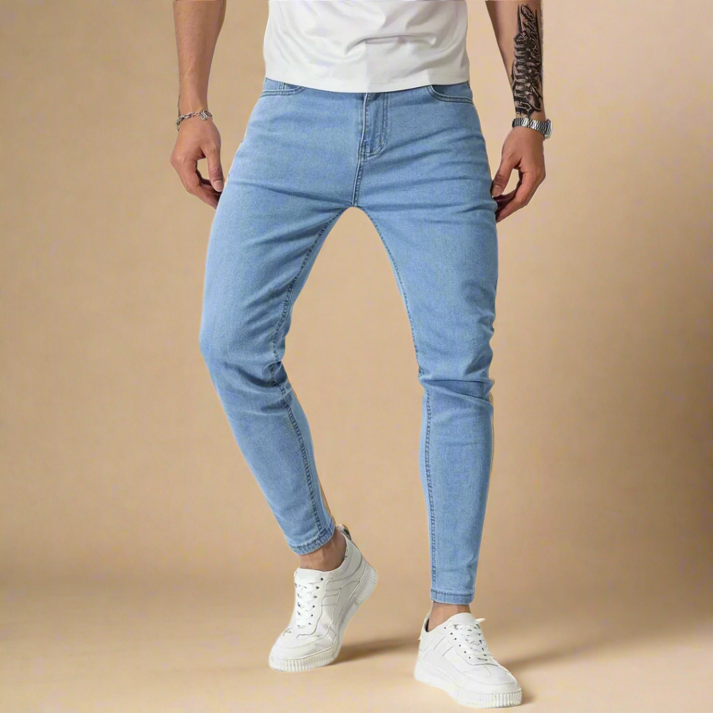 Men's Trendy Blue Skinny Fit Jeans with Stretch For Summer