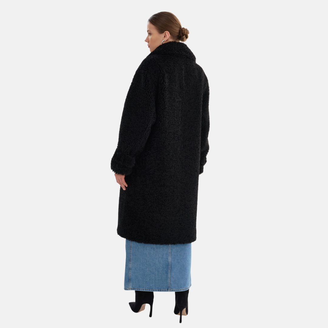 Women's Long Fleece Jacket for Cold Days - Stylish Stand Collar Winter Coat
