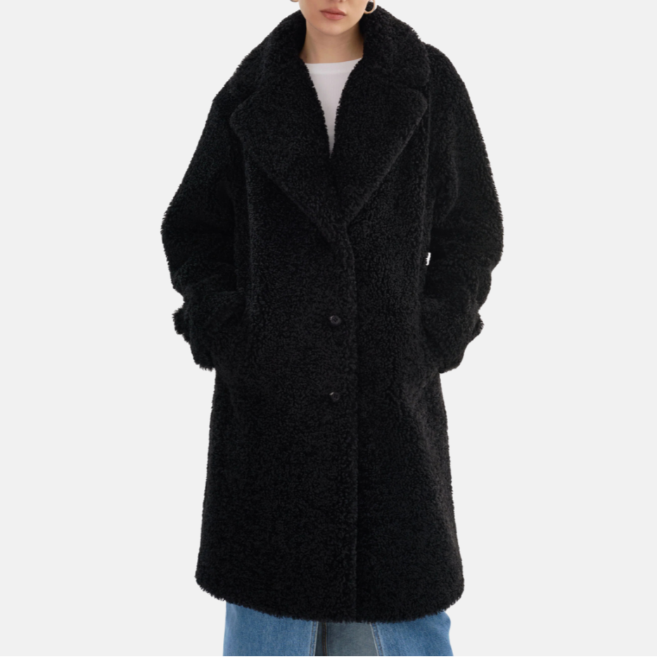 Women's Long Fleece Jacket for Cold Days - Stylish Stand Collar Winter Coat
