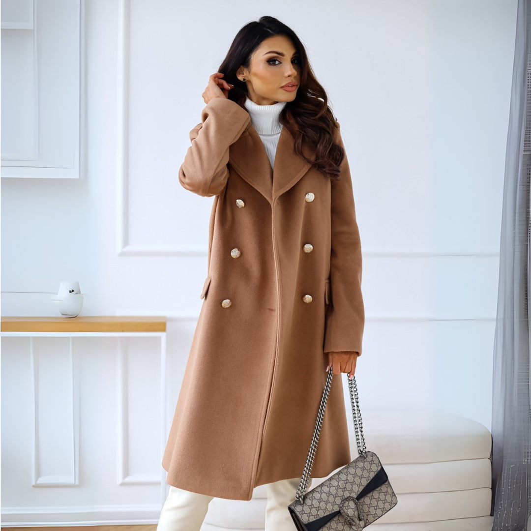 Elegant Double-Breasted Autumn Coat for Women - Stylish Long Transition Jacket