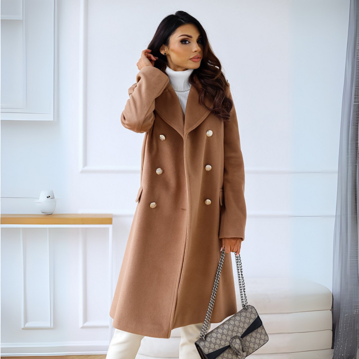 Elegant Double-Breasted Autumn Coat for Women - Stylish Long Transition Jacket