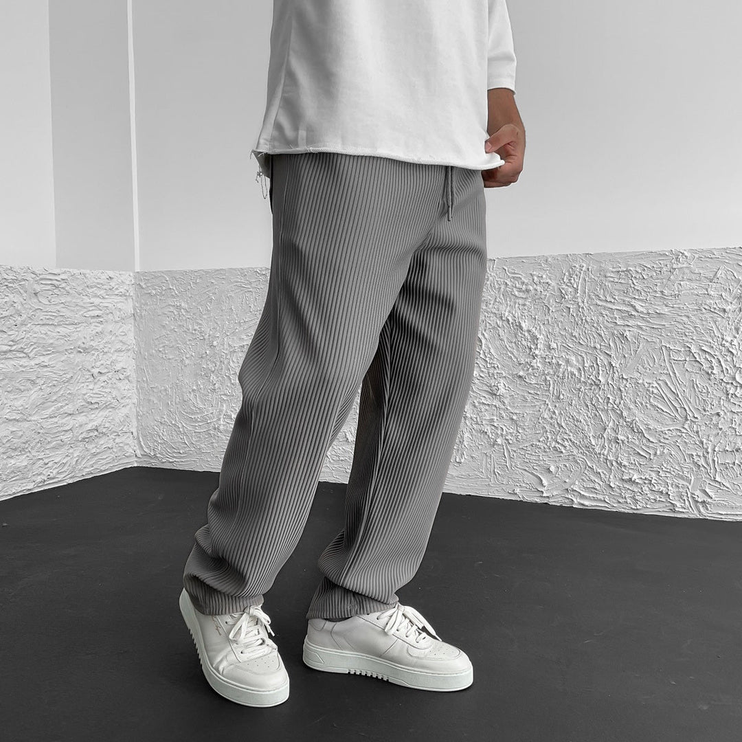 Men's Casual Pinstripe Relaxed Fit Trousers with Drawstring Waist