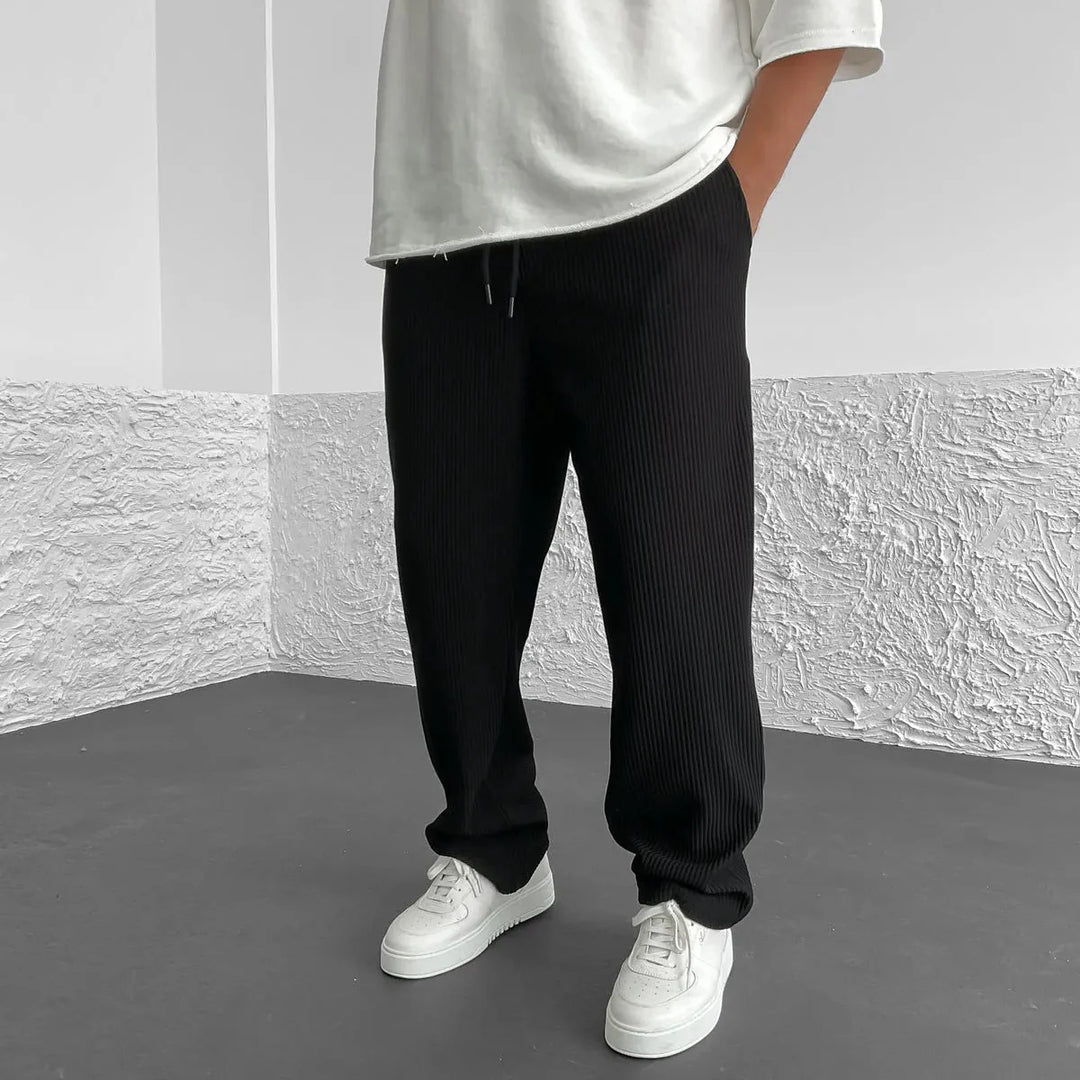 Men's Casual Pinstripe Relaxed Fit Trousers with Drawstring Waist
