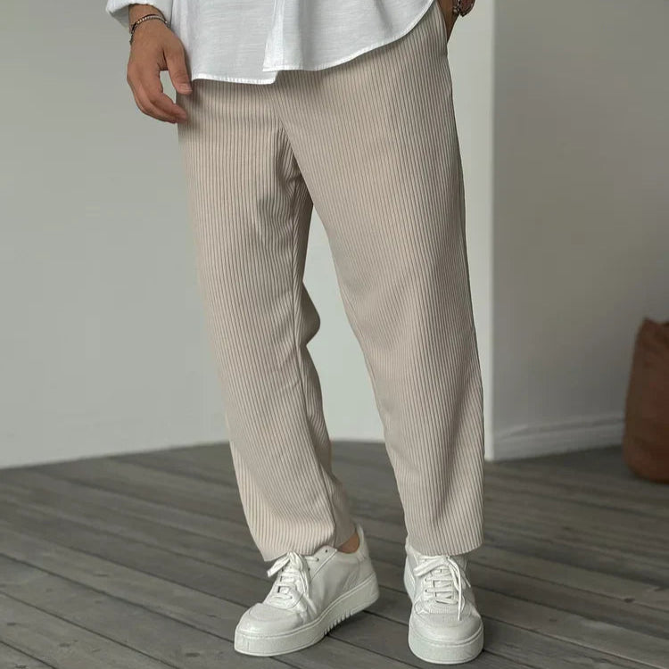 Men's Casual Pinstripe Relaxed Fit Trousers with Drawstring Waist