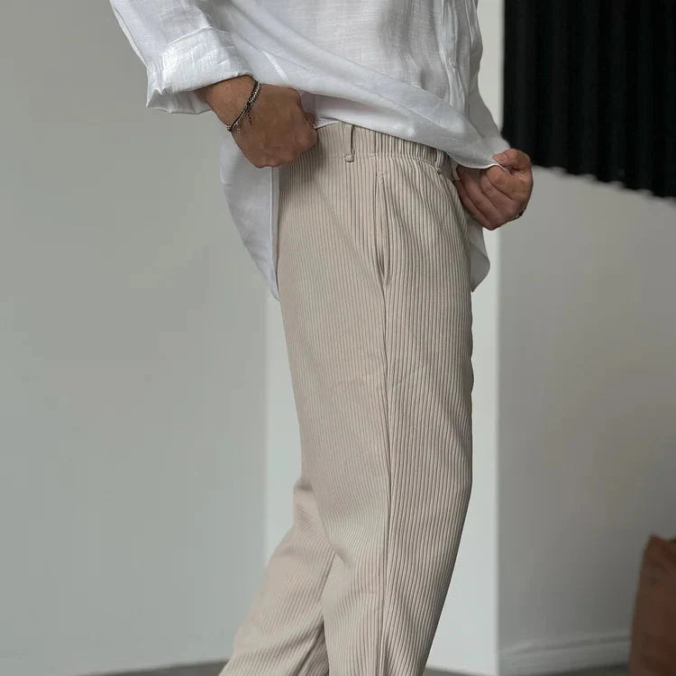 Men's Casual Pinstripe Relaxed Fit Trousers with Drawstring Waist