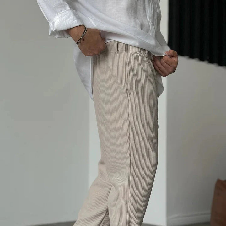 Men's Casual Pinstripe Relaxed Fit Trousers with Drawstring Waist