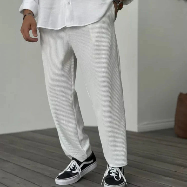 Men's Casual Pinstripe Relaxed Fit Trousers with Drawstring Waist
