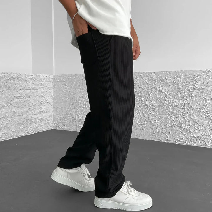 Men's Casual Pinstripe Relaxed Fit Trousers with Drawstring Waist