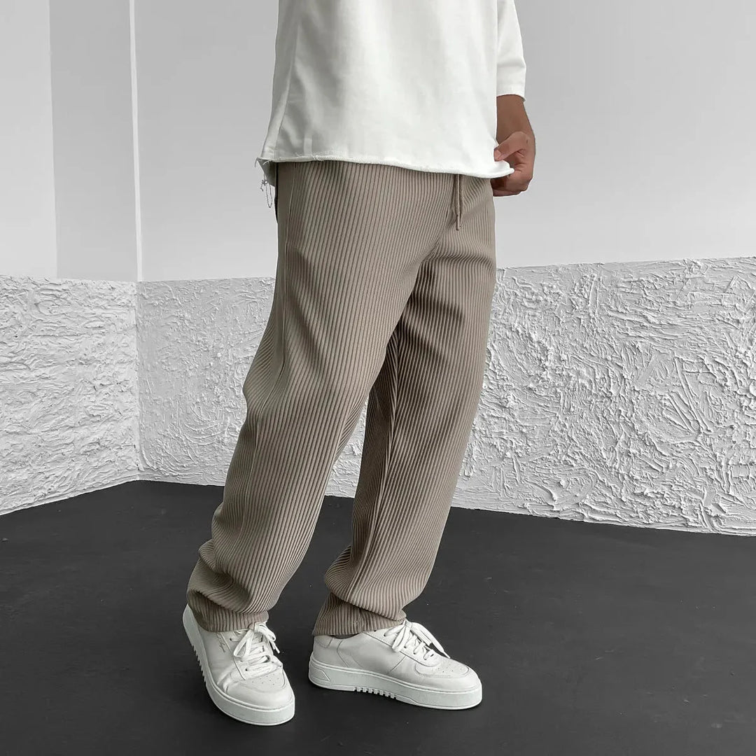 Men's Casual Pinstripe Relaxed Fit Trousers with Drawstring Waist