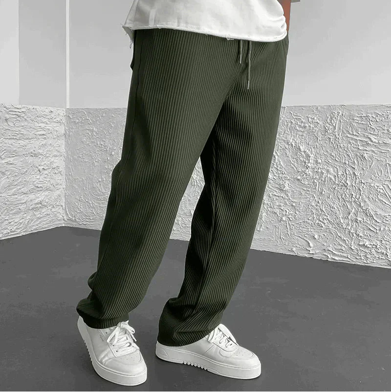 Men's Casual Pinstripe Relaxed Fit Trousers with Drawstring Waist