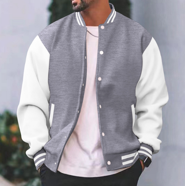 Men's Casual Mid-season Varsity Bomber Jacket With Button Closure