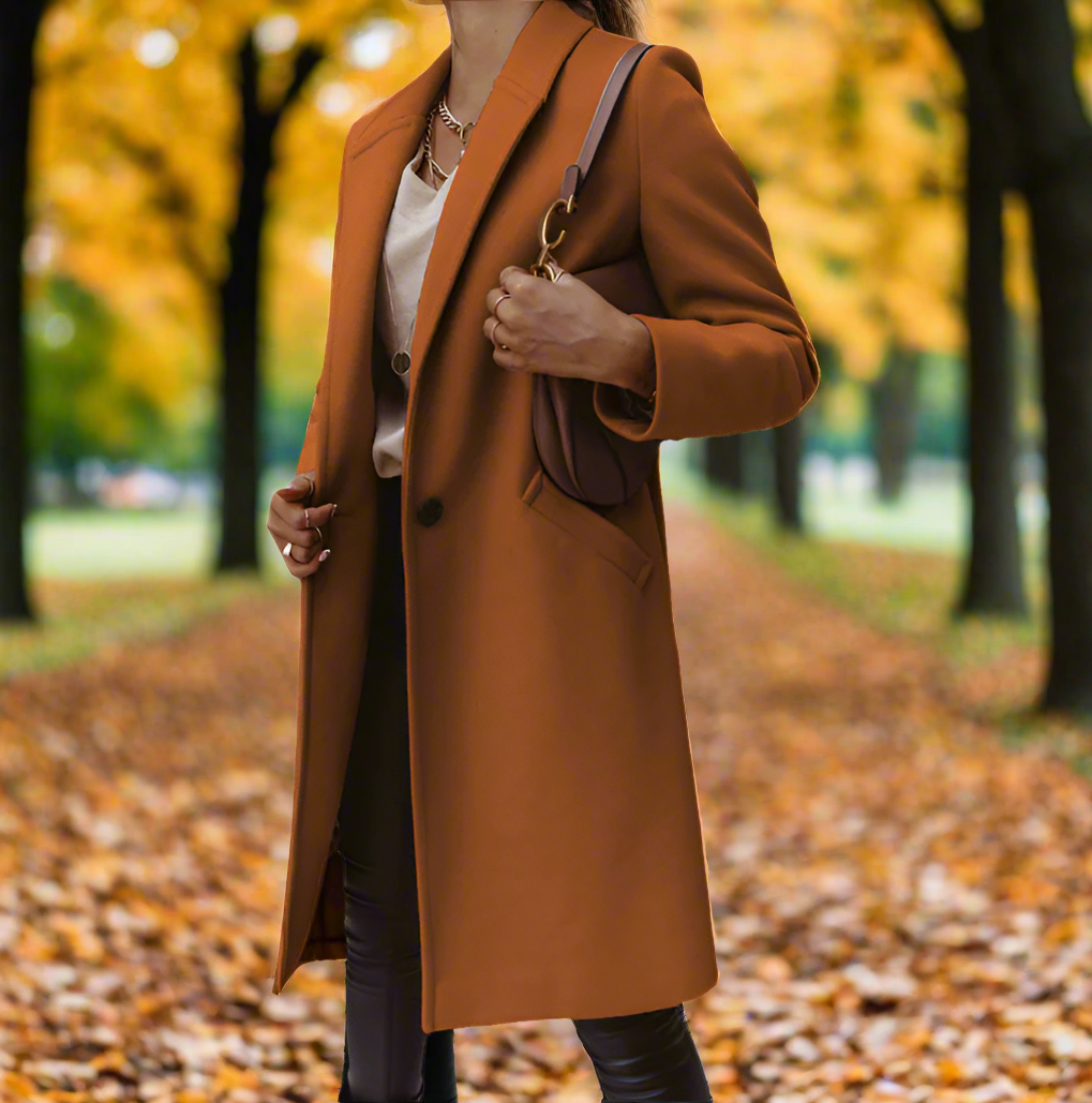 Stylish Long Women's Transitional Coat - Elegant, Warm, and Versatile