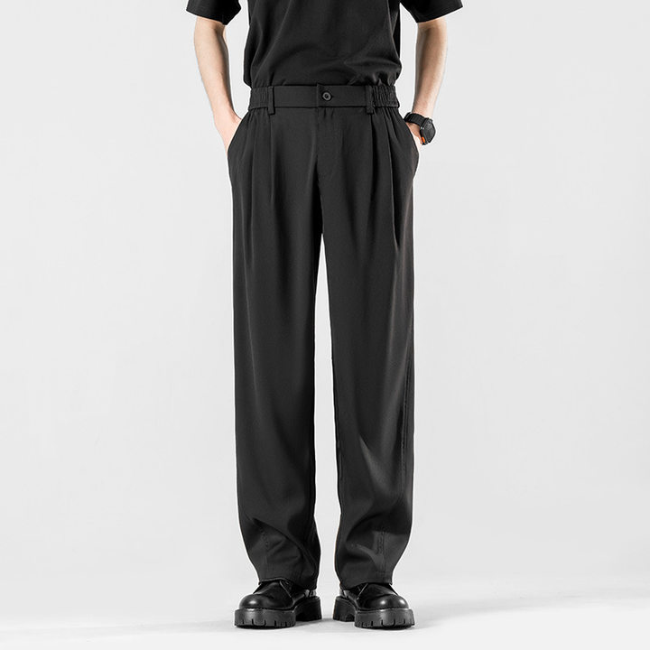 Men's Casual Wide Pleated Trousers with Ankle-Length Cut