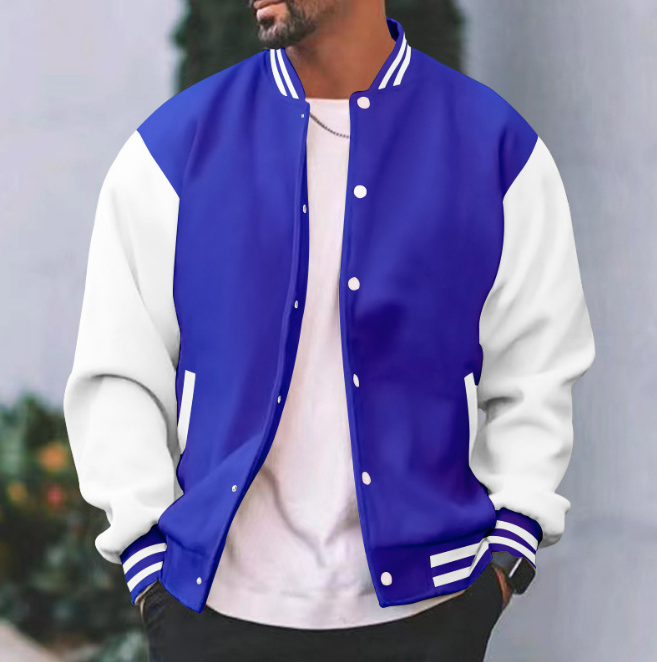 Men's Casual Mid-season Varsity Bomber Jacket With Button Closure