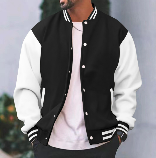 Men's Casual Mid-season Varsity Bomber Jacket With Button Closure