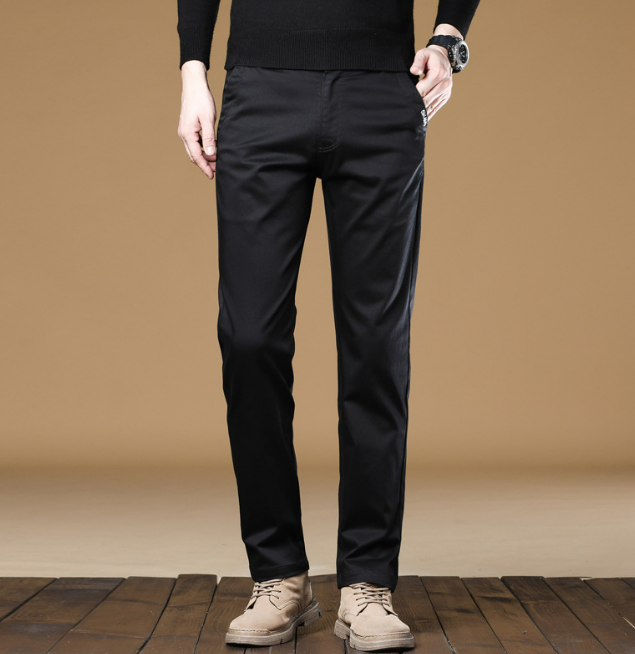 Men's Smart Business Casual Trousers with Drawstring Comfort and Regular Fit