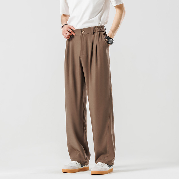 Men's Casual Wide Pleated Trousers with Ankle-Length Cut