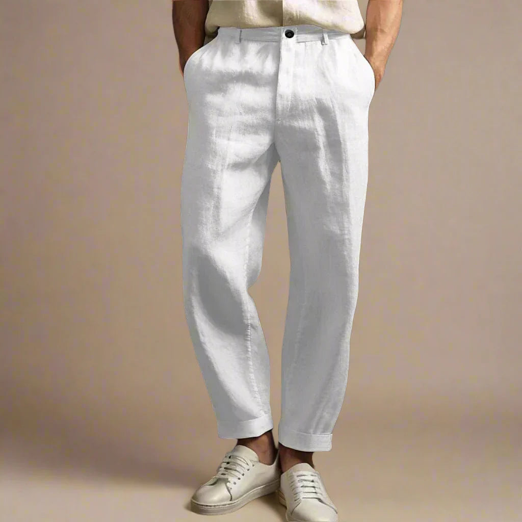 Men's Casual Linen Look Summer Trousers with Relaxed Breathable Comfort