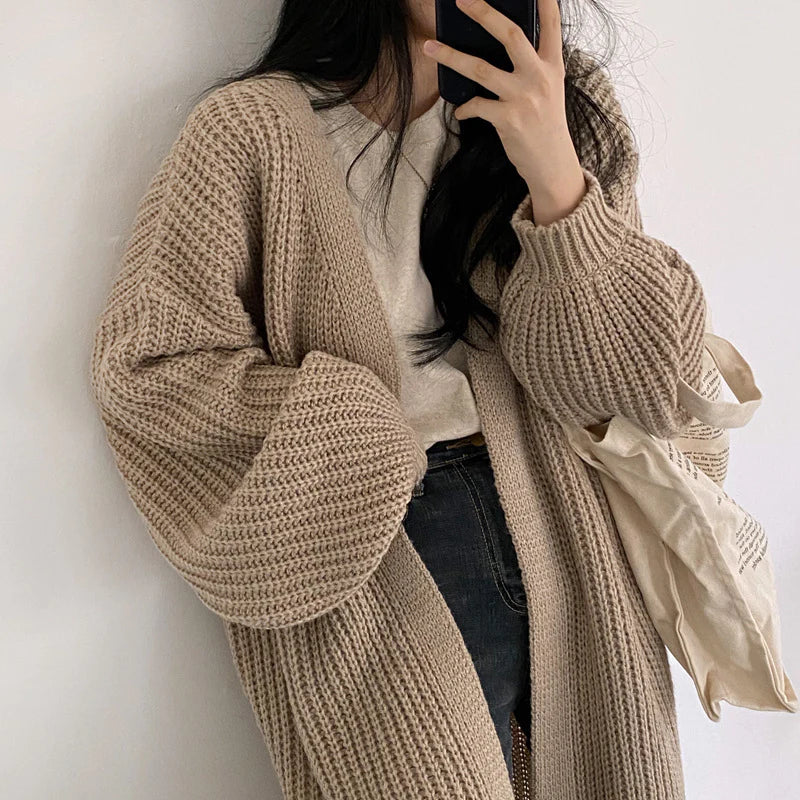 Cozy Oversized Cable Knit Cardigan for Women - Perfect Fall/Winter Cotton Sweater