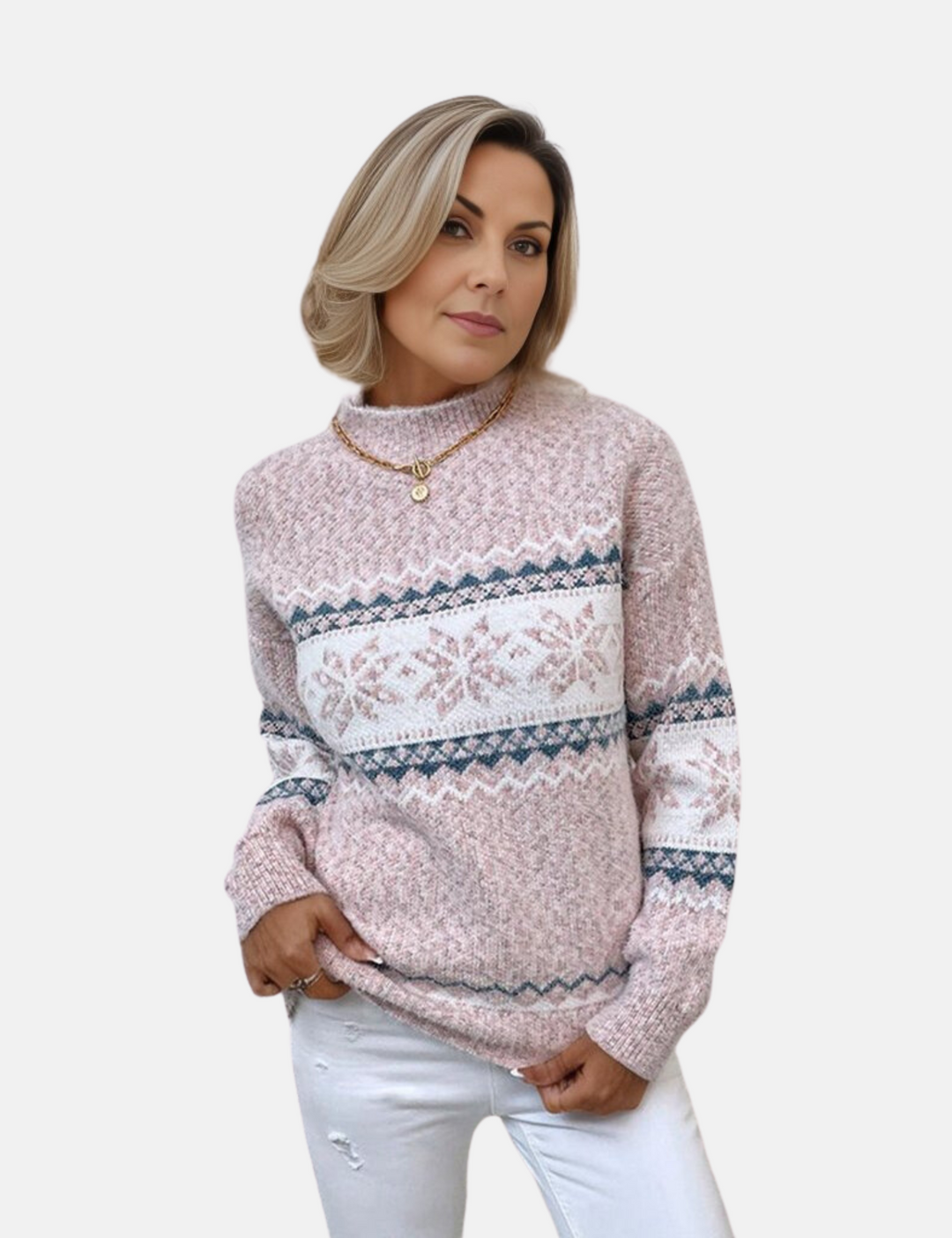 Nordic Winter Sweater - Fashionable Warm Women's Sweater with Snowflake Pattern