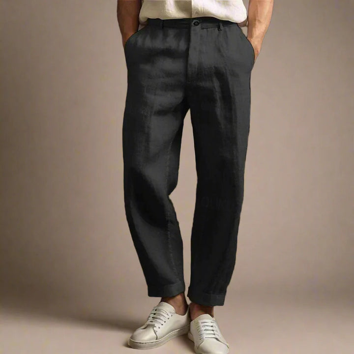 Men's Casual Linen Look Summer Trousers with Relaxed Breathable Comfort