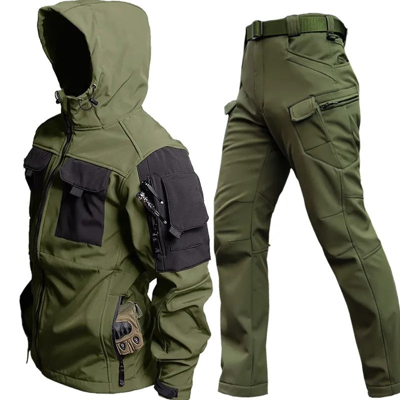 Men's Waterproof Softshell Jacket and Trousers Set – 2-Piece Outdoor Suit for Hiking & Camping