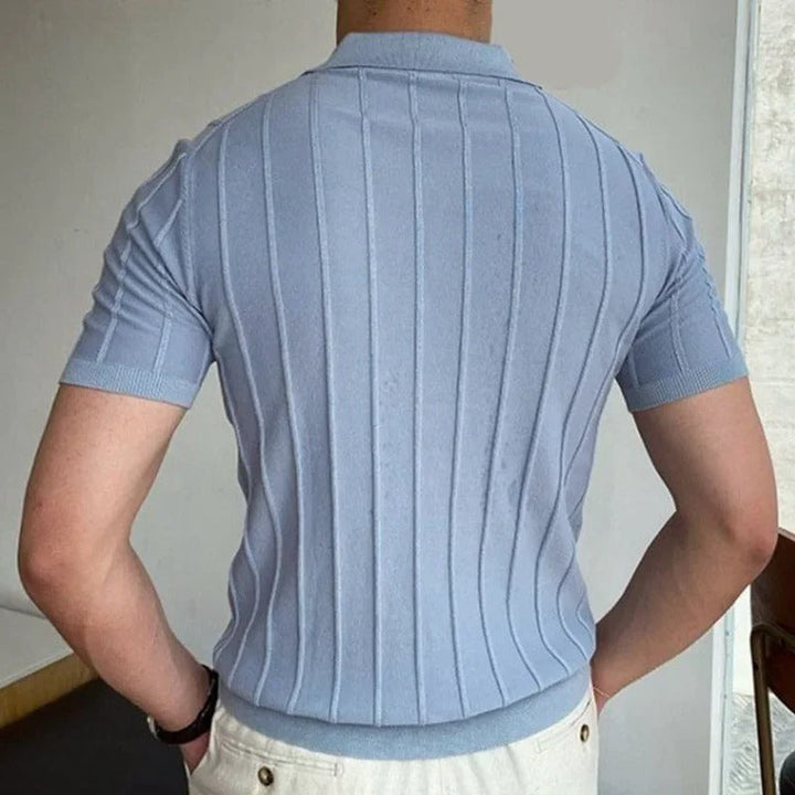 Men's Classic Striped Short Sleeve Polo Shirt with Premium Cotton Comfort