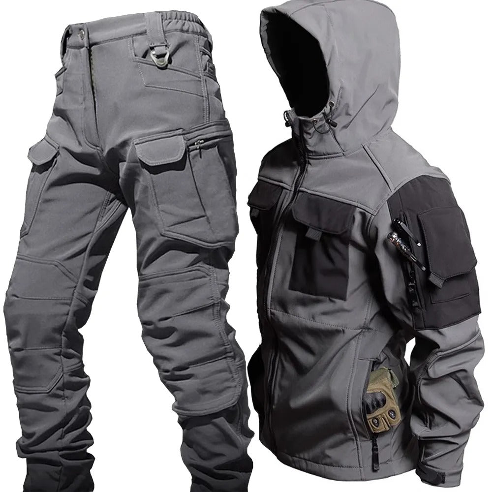 Men's Waterproof Softshell Jacket and Trousers Set – 2-Piece Outdoor Suit for Hiking & Camping