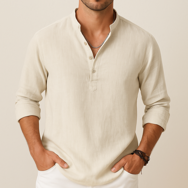 Men's Linen Look Summer Shirt – Lightweight V-Neck Shirt for Summer