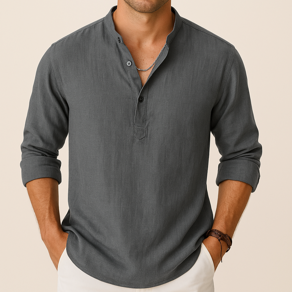 Men's Linen Look Summer Shirt – Lightweight V-Neck Shirt for Summer
