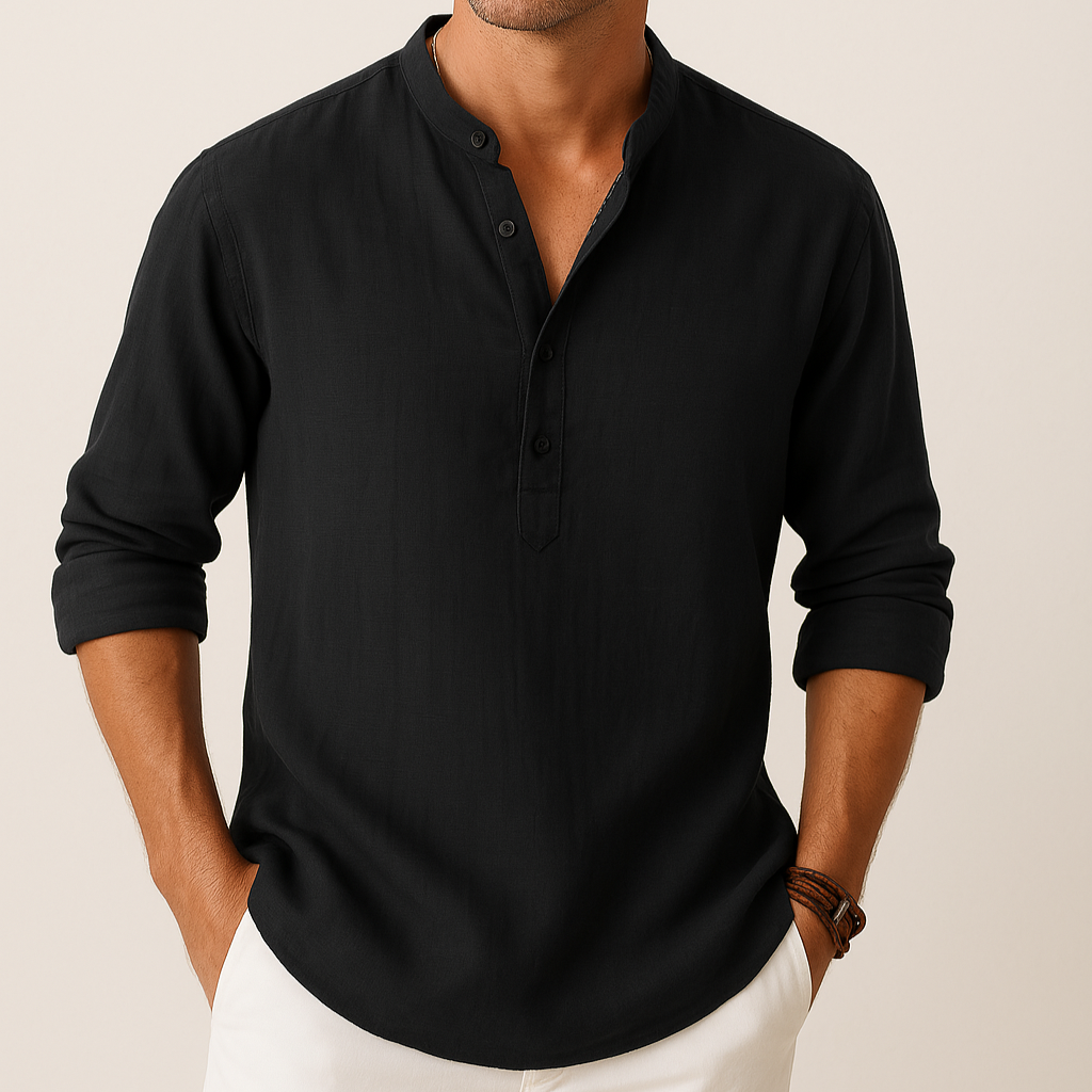Men's Linen Look Summer Shirt – Lightweight V-Neck Shirt for Summer