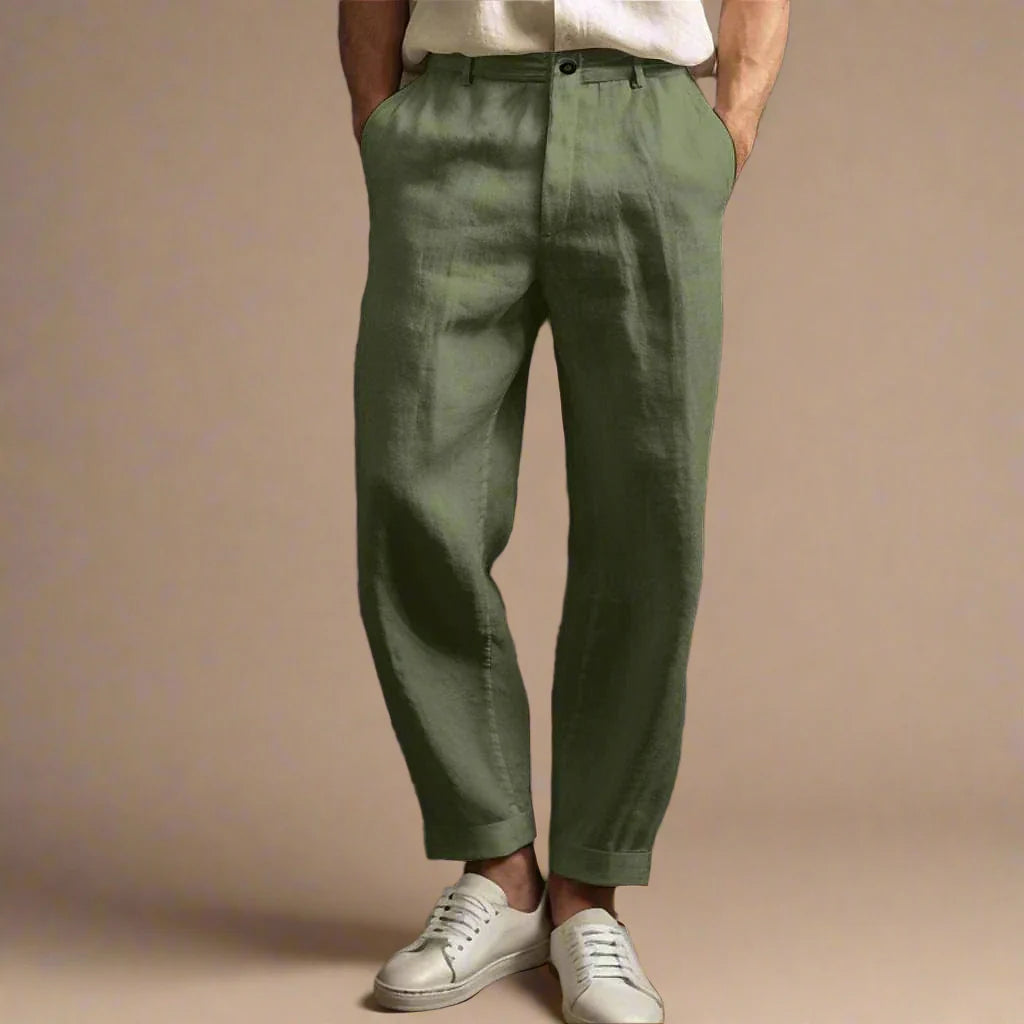Men's Casual Linen Look Summer Trousers with Relaxed Breathable Comfort