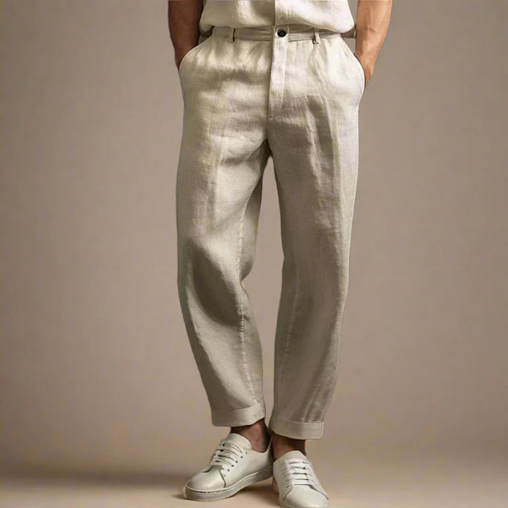 Men's Casual Linen Look Summer Trousers with Relaxed Breathable Comfort