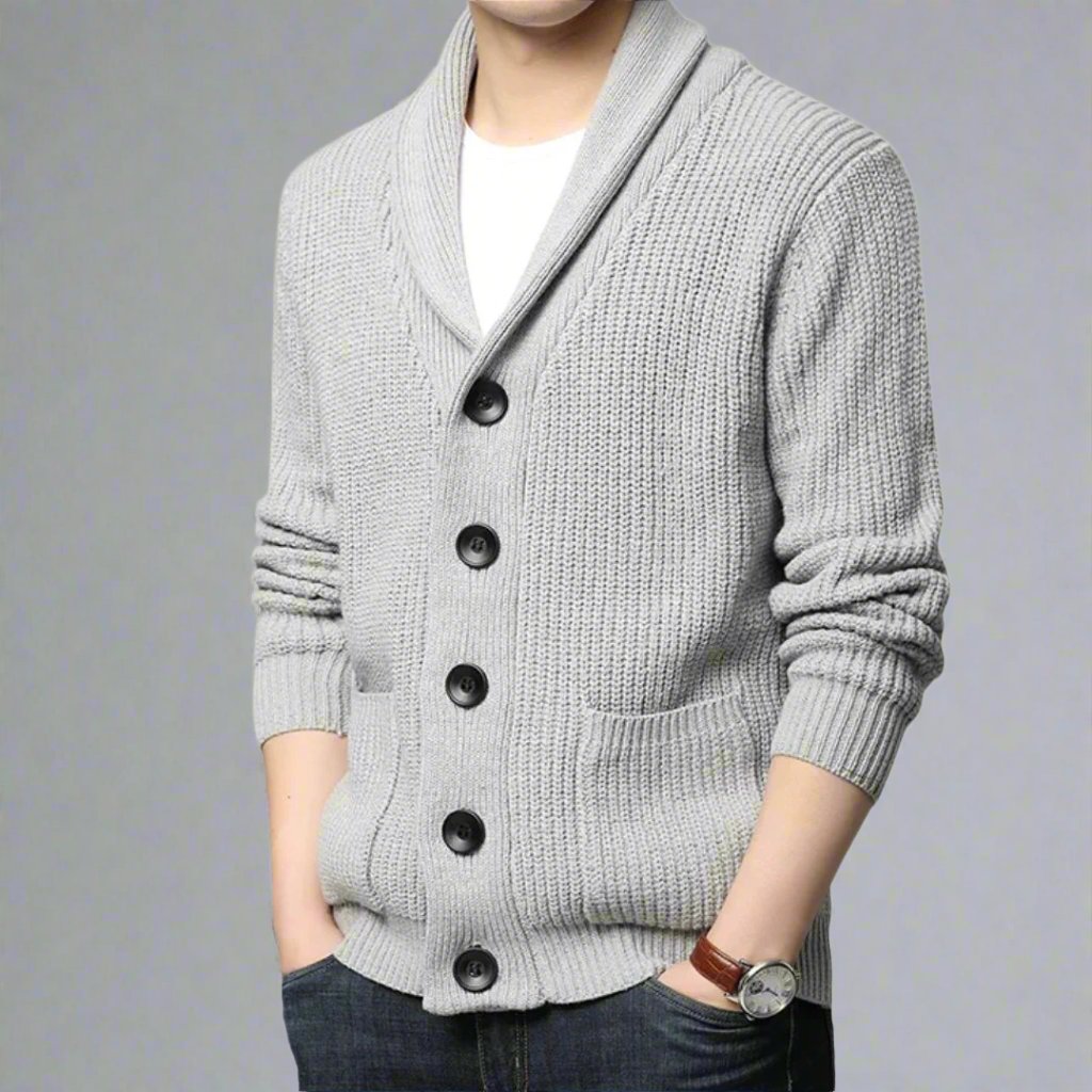 Classic knitted cardigan with button closure - Men's - Grey